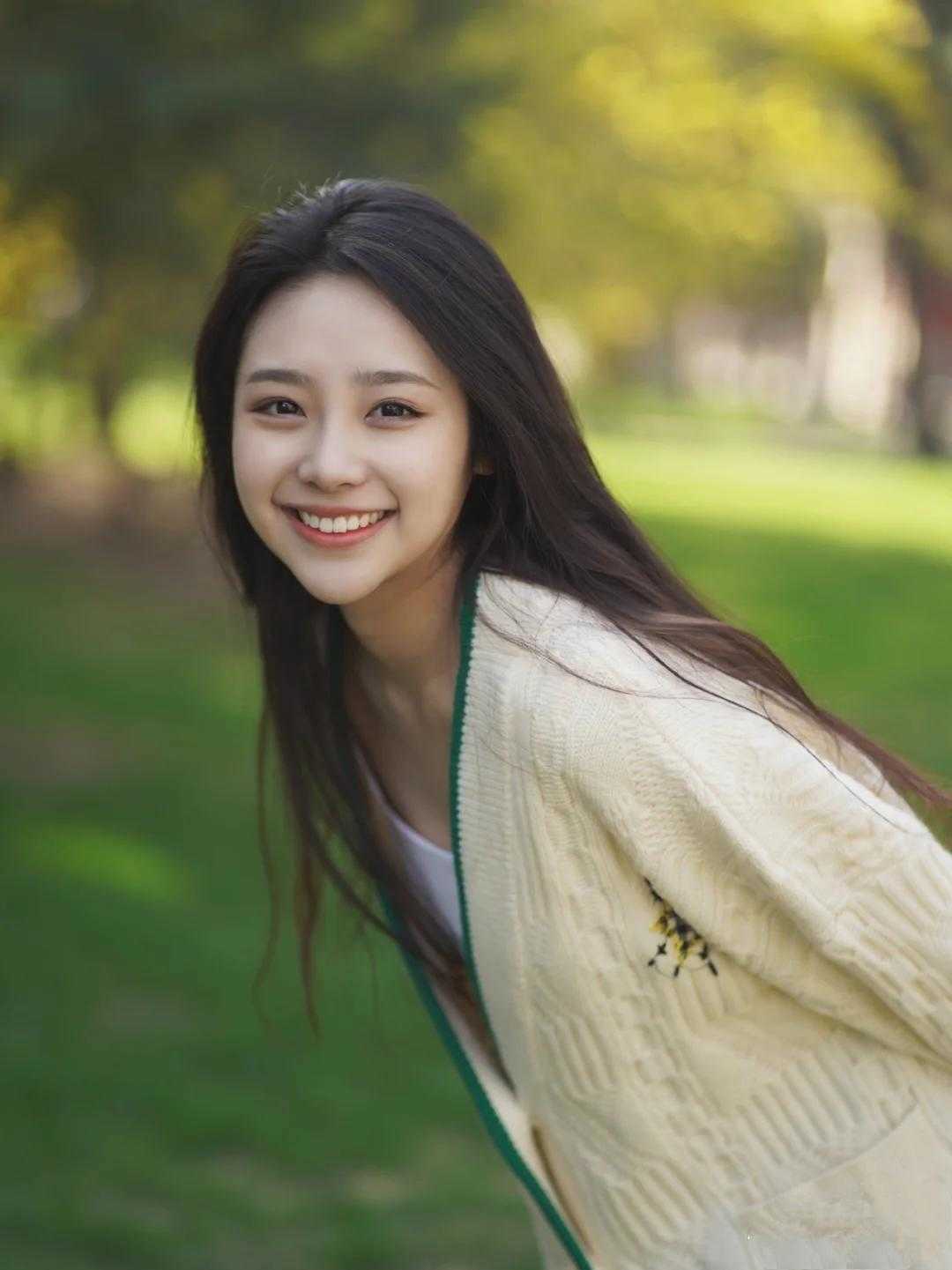 秋季，身穿针织衫搭配牛仔裤简约大气，秒变成初恋模样