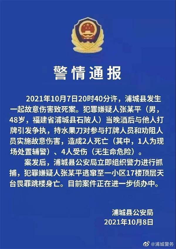 福建一男子酒后持刀伤人致2死4伤,官方:其中一辅警不幸牺牲,犯罪嫌疑人已跳楼身亡休闲区蓝鸢梦想 - Www.slyday.coM 福建一男子酒后持刀伤人致2死4伤,官方:其中一辅警不幸牺牲,犯罪嫌疑人已跳楼身亡休闲区蓝鸢梦想 - Www.slyday.coM