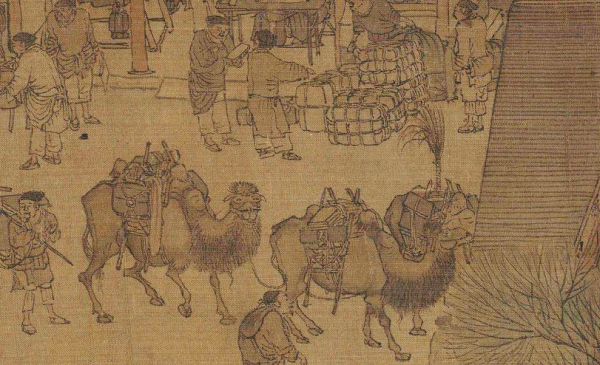 图13:北宋《清明上河图》(局部)中的骆驼商队(故宫博物院藏)
