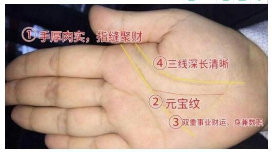 容易招财,尤其是偏财运特别好手相中手掌中心部位为八卦九宫中的明堂