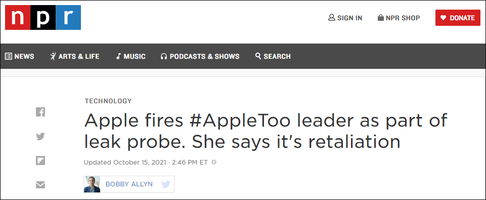 苹果员工揭露公司歧视骚扰行为被炒？苹果回应