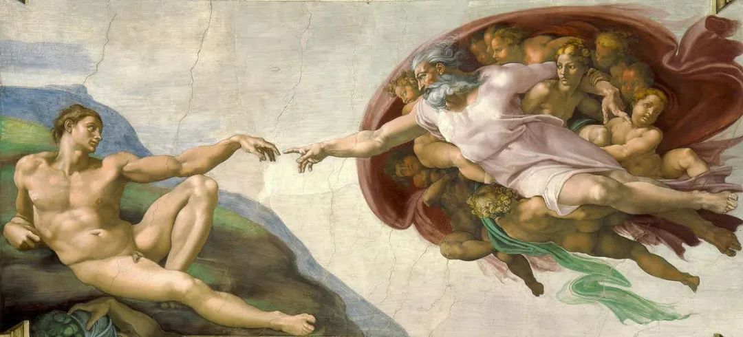 米开朗琪罗《创造亚当》。|图片来源：Wikimedia Commons