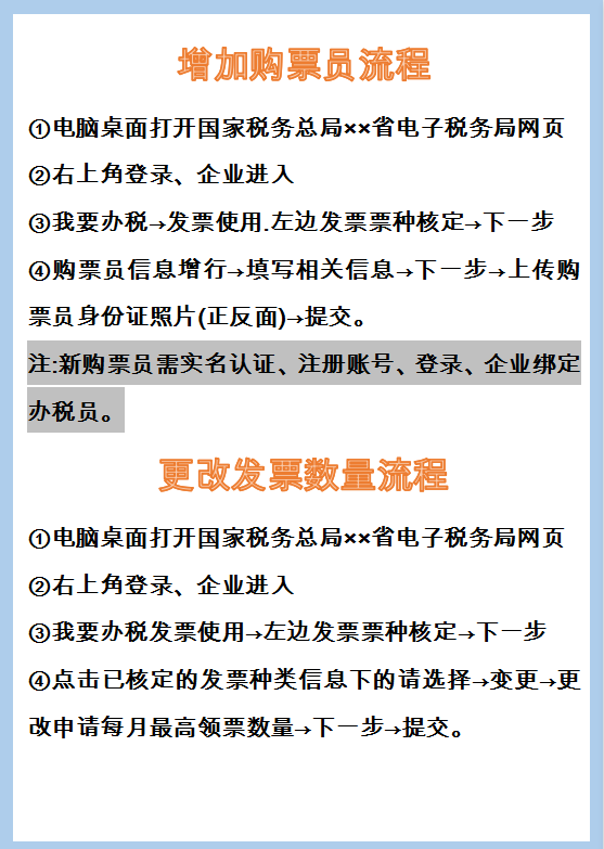 更改发票数量流程增加购票员流程变更财务负责人或者办税员流程企业