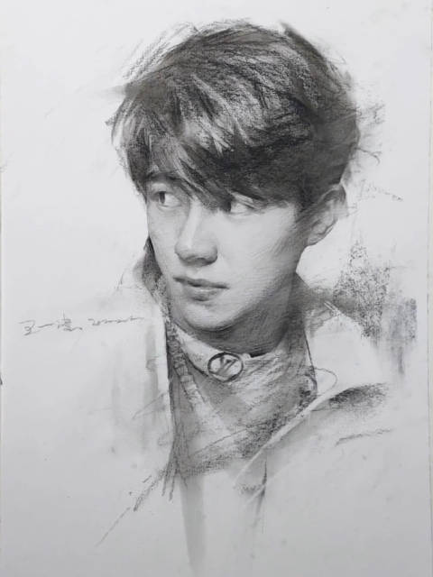 素描下的男青年刘昊然头像投稿作者