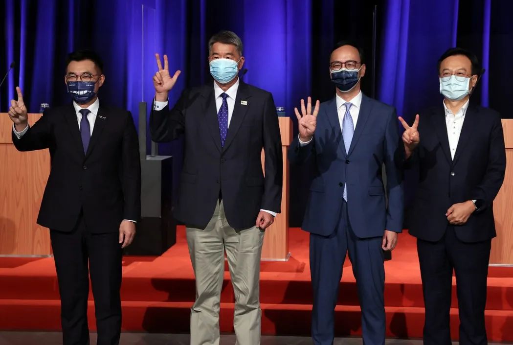 从左至右依序为党主席候选人江启臣、张亚中、朱立伦、卓伯源。（资料图/台湾《联合报》）