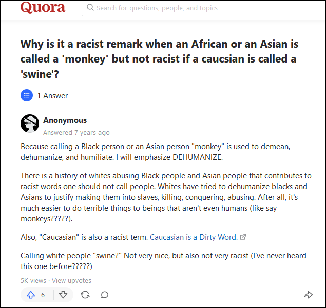 Quora问答网站上关于“猴子”与种族歧视的答疑