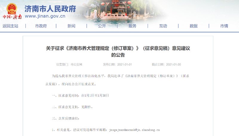 济南市政府网站截图