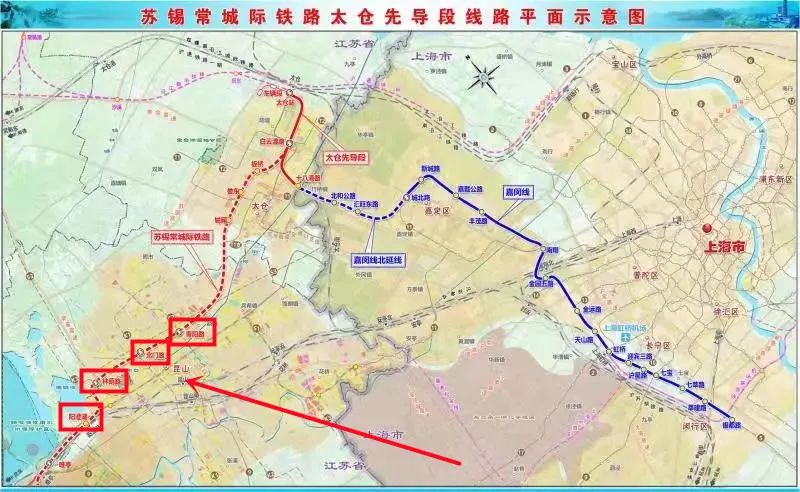 苏锡常城际铁路太仓先导段线路示意图这几个站点分布在昆山城北和城西