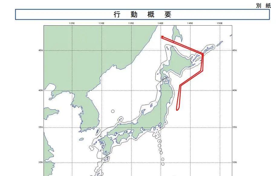 日本防卫省统合幕僚监部发布的俄军机14日飞行路线图