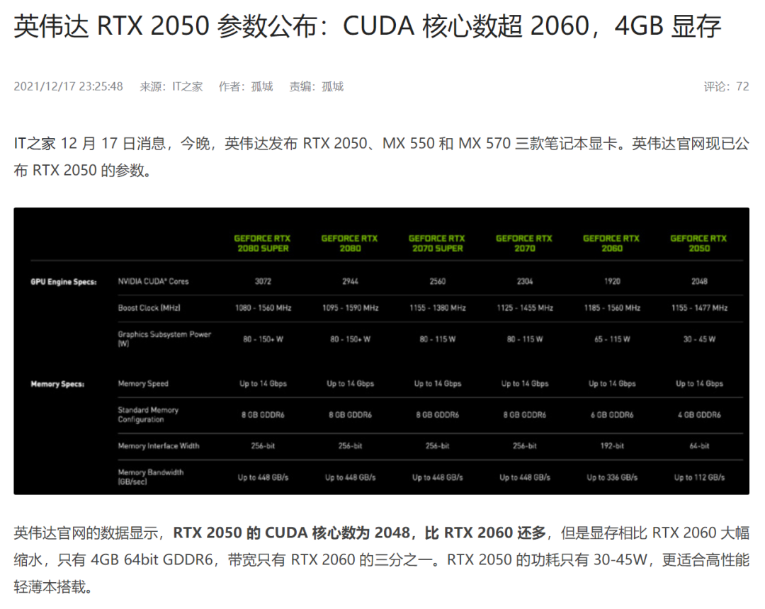 nvidia居然在明年新品上市前公布了一张"新"笔记本显卡—rtx2050