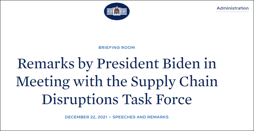 总统拜登与供应链中断特别工作组的会议讲话  白宫简报截图