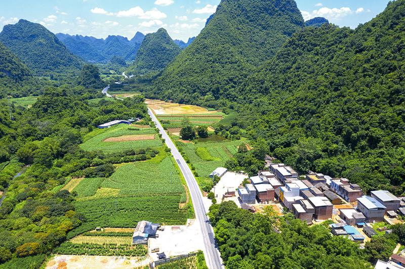 隆安县乡村公路(那桐镇至屏山乡)延绵向前,构成一幅美丽的田园画卷。本报记者黄维业 摄