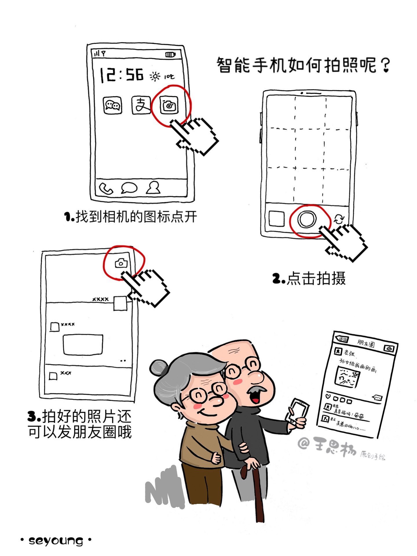 卡通手绘父母玩手机插画图片-千库网