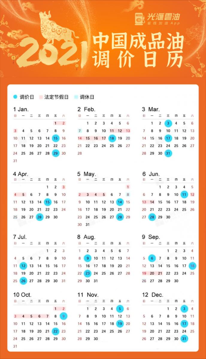 2021年11月工作日历,工作日历2021日历表 光汇石油2021年中国成品油调价日历新鲜出炉车主们请收好