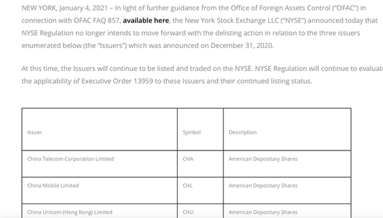 纽交所不再计划将中国电信巨头摘牌 距宣布启动退市仅过去3天休闲区蓝鸢梦想 - Www.slyday.coM 纽交所不再计划将中国电信巨头摘牌 距宣布启动退市仅过去3天休闲区蓝鸢梦想 - Www.slyday.coM