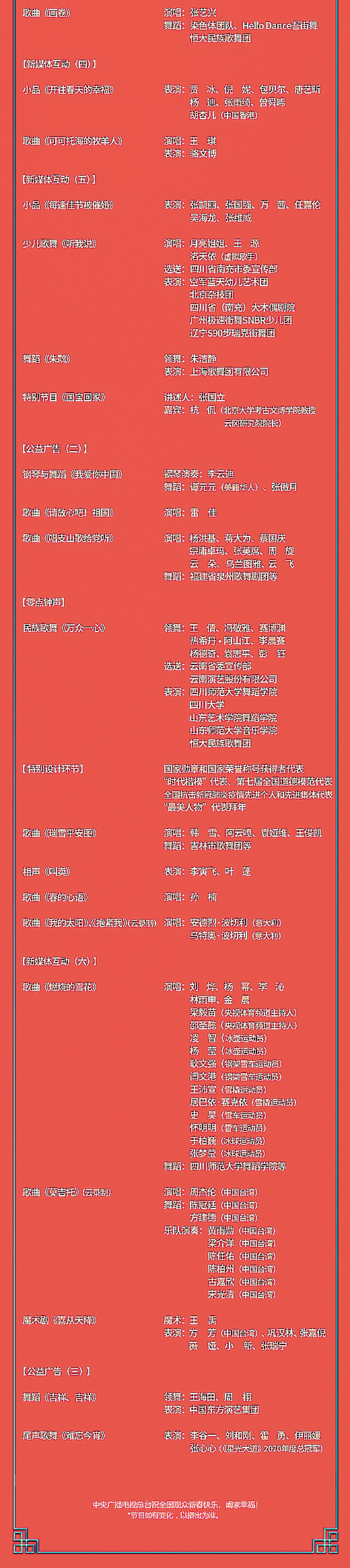 2021跨年晚会节目单,2020跨年晚会节目单 中央广播电视总台2021春节联欢晚会节目单