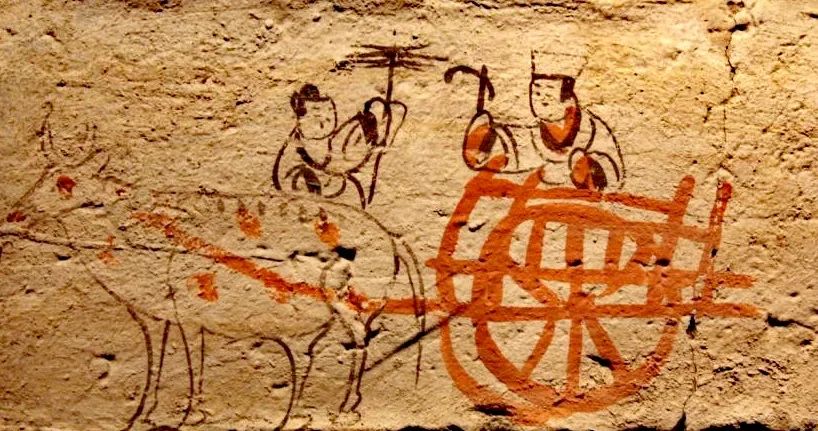 魏晋画像砖上的牛车图。