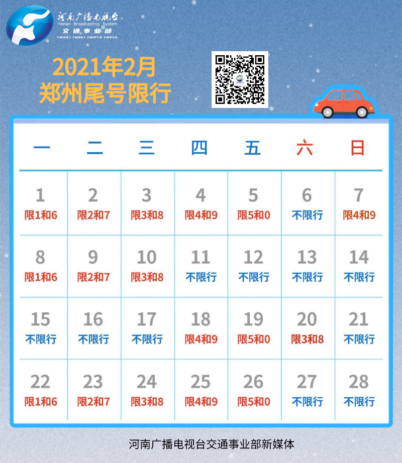最新郑州2月限行有变