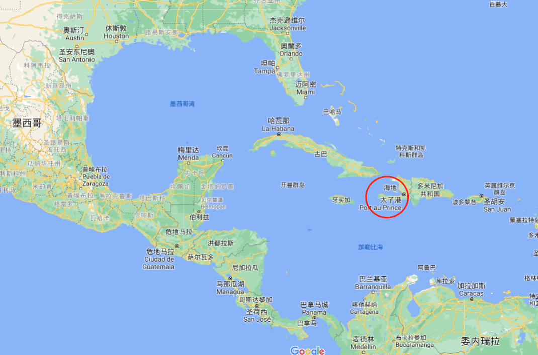 海地所处地理位置 来源:谷歌地图