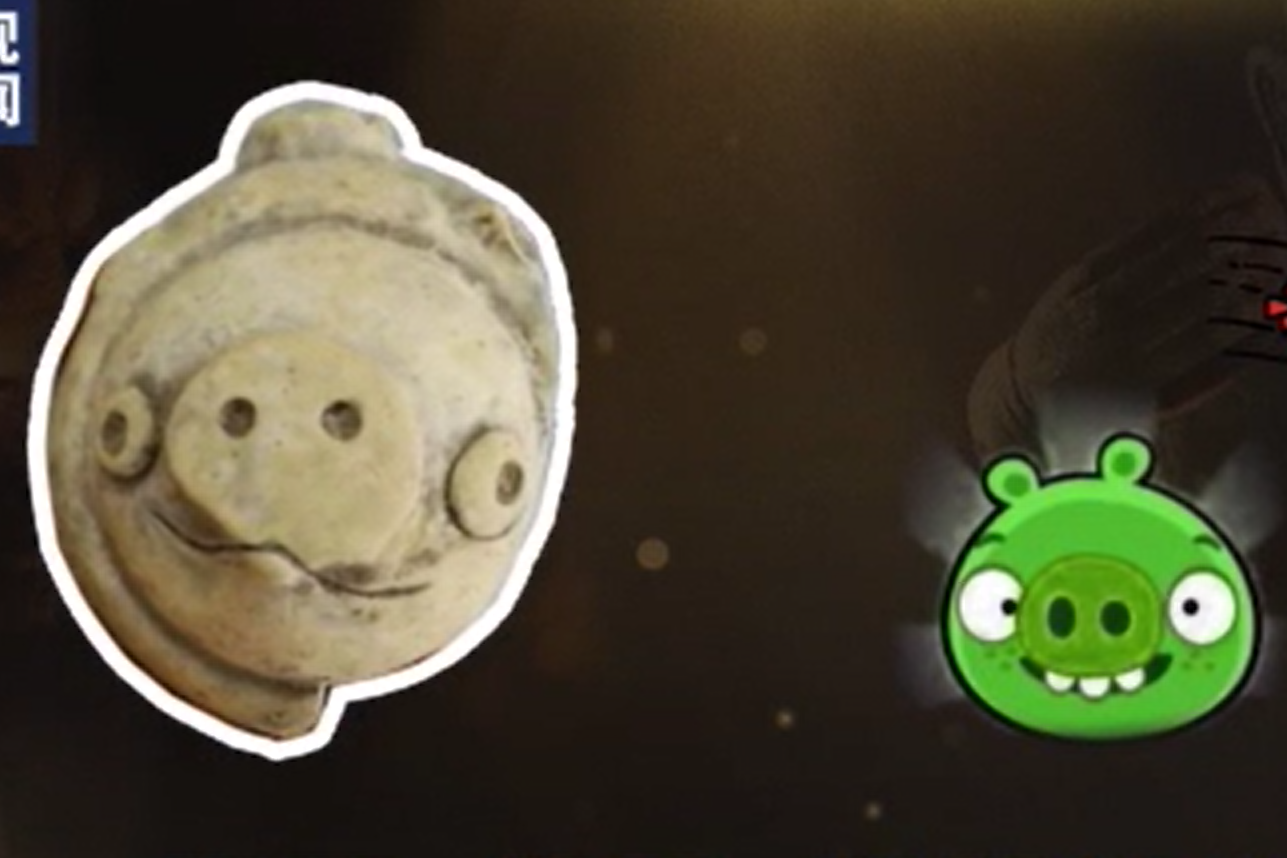 三星堆出土的陶猪撞脸愤怒的小鸟网友一模一样