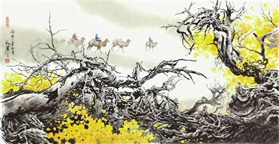 丝路驼铃声(中国画)
