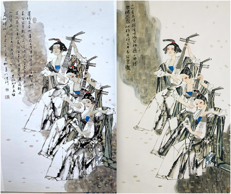 马寒松作品(左)与王筱丽作品(右)比拟。