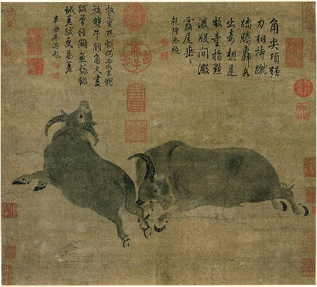 (传)唐戴嵩《斗牛图》轴台北故宫藏很多文学典故里,都有牛的痕迹,如"