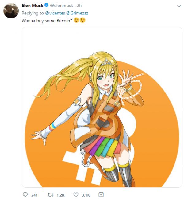 比特币拟人化,马斯克的新头像——比特娘。图源:Twitter截图