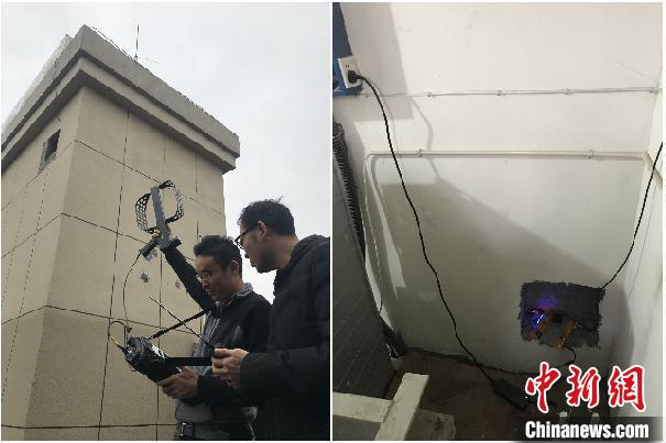 赣西无线电监测中心监测人员进行准确定位“黑广播”。(拼图)江西省工信厅供图