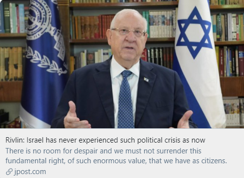 ▲里夫林：以色列从来没经历过现在这样的政治危机。《耶路撒冷邮报》截图