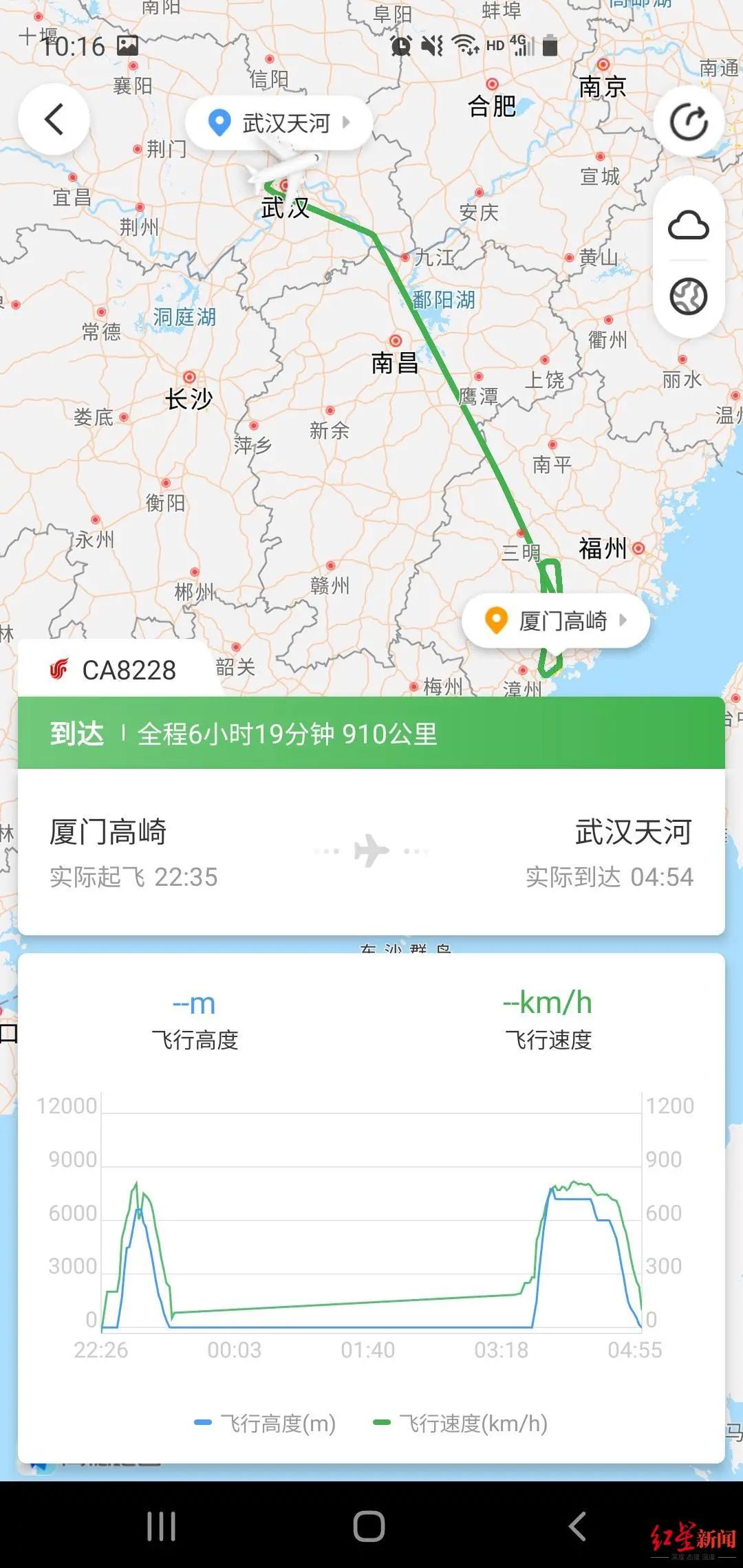 CA8228航班7日晚至8日清晨的相关数据图据航旅纵横