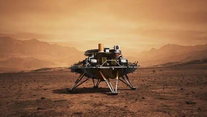 5月15日7时18分，由中国航天科技集团有限公司研制的天问一号探测器成功着陆于火星乌托邦平原南部预选着陆区。  本文图片 中国航天科技集团供图