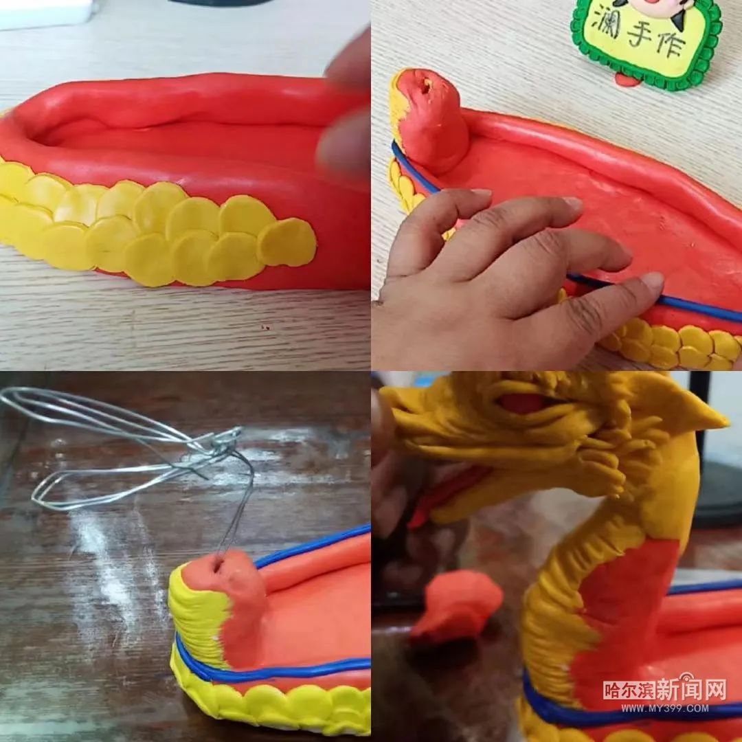 网络中国节端午龙舟千帆竞粽香万家康用粘土做赛龙舟和五彩粽美美哒