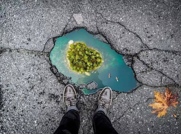 路边一滩水就能拍出梦幻大片