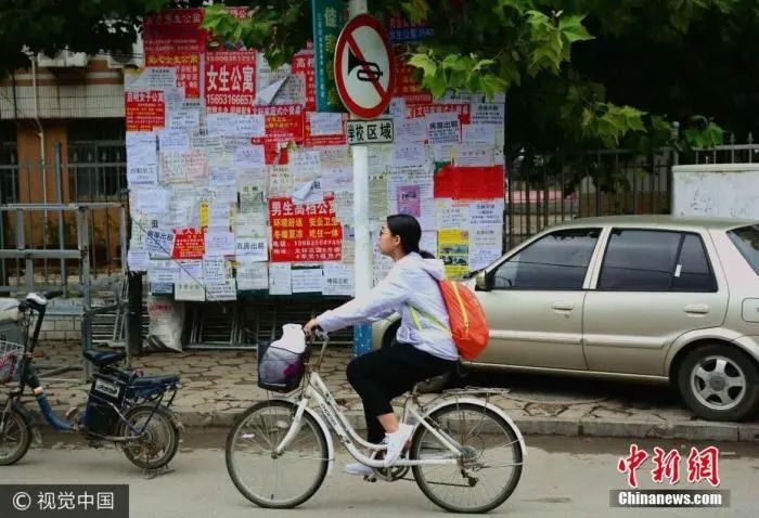 资料图:开学季陪读房“攻占”广告栏。图片来源:视觉中国