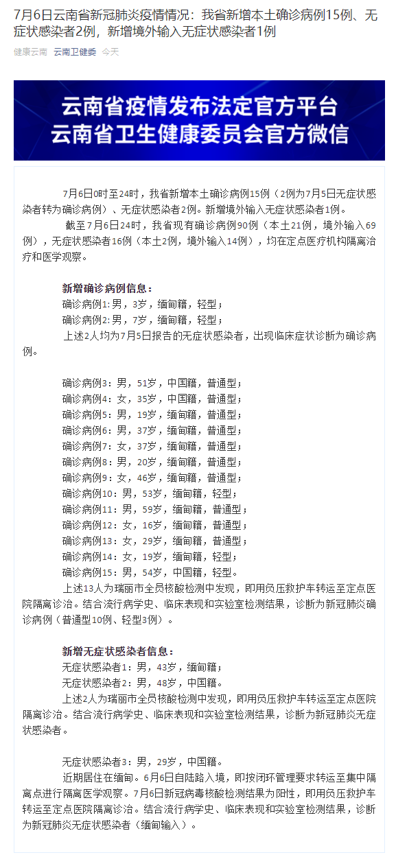 云南本土+15!瑞丽深夜通报!