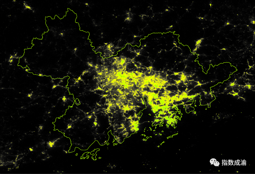 “粤港澳”夜光指数图（2020年平均值）