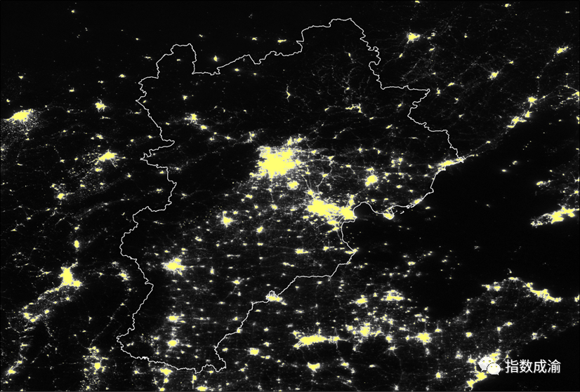 “京津冀”夜光指数图（2020年平均值）