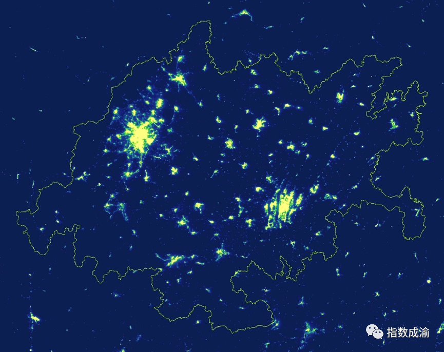 成渝地区双城经济圈夜光指数图（NPP VIRS，2020）