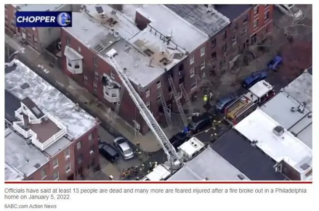 美国费城一公寓楼发生火灾 图源：美媒