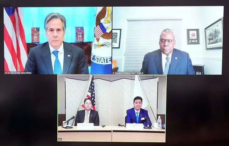 日美外长防长举行“2+2”线上会议 视频截图