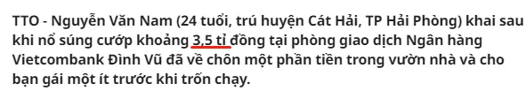 那个抢银行的越南小伙被抓了,抢走的35亿盾用来“撩妹买车”了