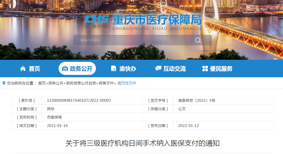 重庆市医疗保障局网站截图