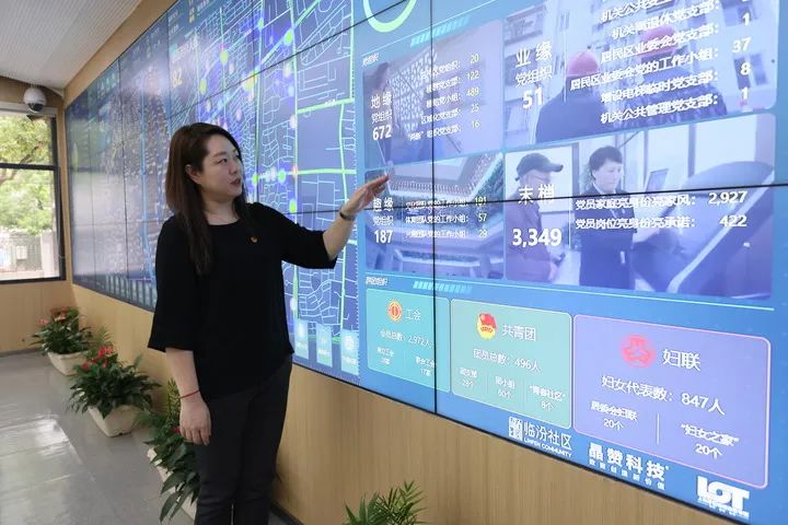 在上海市静安区临汾路街道办事处，工作人员介绍党建网格的应用场景（2020年9月21日摄）。新华社记者 王翔 摄