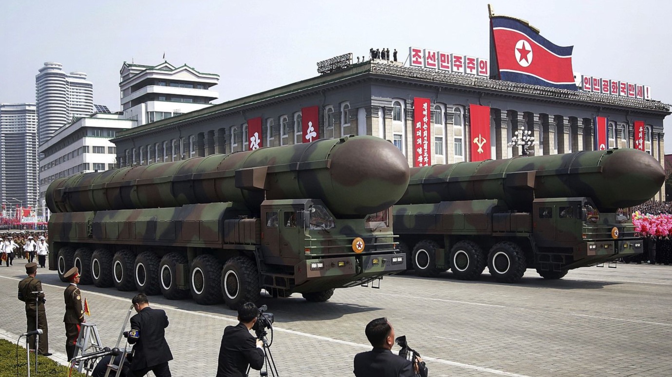 2017年“太阳节”阅兵上，朝鲜展示过的洲际弹道导弹 图源：社交媒体