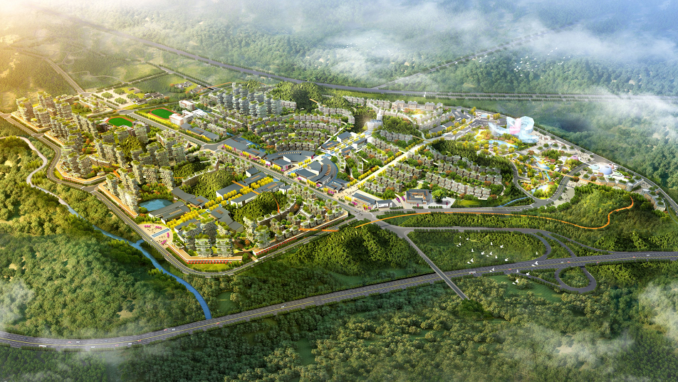 中新·豪立国际温泉康疗小镇项目鸟瞰效果图