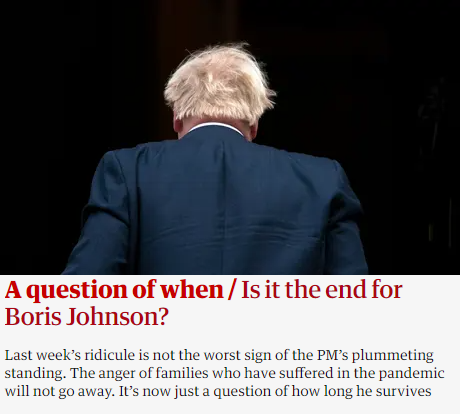 《卫报》称约翰逊下台是“时间问题”