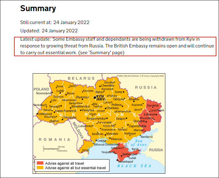 英国政府网站更新赴乌克兰旅行建议