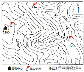 且等高线较为密集,坡度较陡,地形类型为山地,a错误;同一幅等高线地形