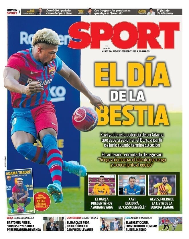 西甲今日头版:特劳雷正式亮相巴萨 皇马毕巴激战国王杯1/4决赛休闲区蓝鸢梦想 - Www.slyday.coM 西甲今日头版:特劳雷正式亮相巴萨 皇马毕巴激战国王杯1/4决赛休闲区蓝鸢梦想 - Www.slyday.coM